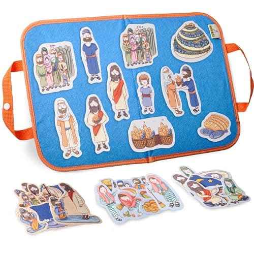 CHEFAN Felt/Flannel Board Story Set of 4, PRECUT Felt Pieces for Preschool Toddlers Circle Time,Bible Story,Feeding The 5000, Nicodemus, Jesus Walking on The Water, The Lost Coin - Image 1