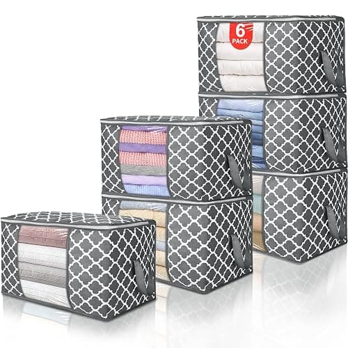 90 L Large Storage Bag Clothes Storage Organizer with Durable Handles for Closet Storage, Comforter, Blanket, Clothing, Bedding and Toys 6 Pack - Image 1