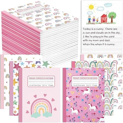 Gueevin 6 Pack Rainbow Primary Composition Notebook with Picture Space Bulk for Grades K-2 110 Page 8.5 X11'' Half Primary Journal K-2 Drawing Story for Back to School First Day of School - Image 1