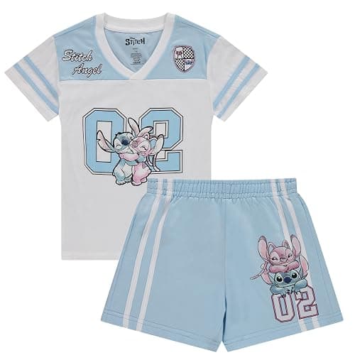 Disney Girls Lilo and Stitch Embroidered Soccer Jersey and Shorts Clothing Set- Little and Big Girls Sizes 4-16 - 10-12 - Light Blue/White - Image 1