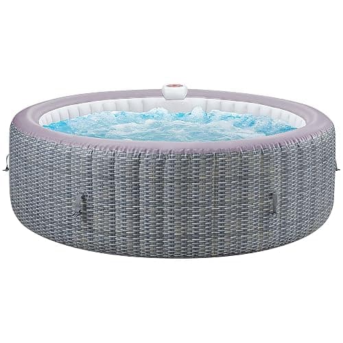 Seizeen 4-6 Person Inflatable Round Hot Tub, Portable Outdoor Spa Hot Tub with 130 Air Jets, PVC Blow Up Hot Tubs with Insulated Cover, Built-in Heater Pump and 6 Filter Cartridges (Rattan Texture) - Image 1