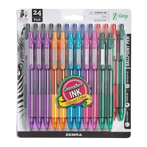 Zebra Pen Z-Grip Retractable Ballpoint Pen, Smooth-Flowing Assorted Fashion Colors, 1.0mm Medium Point, School Supplies, Teacher Supplies and Office Supplies, 24-Pack (12223) - Image 1