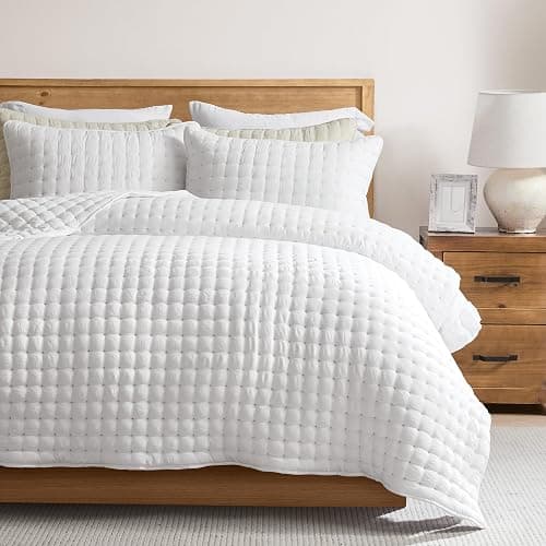 WDCOZY White King Size Quilt Bedding Sets with Pillow Shams, Lightweight Soft Bedspread Coverlet, Quilted Blanket Thin Comforter Bed Cover, All Season Summer Spring, 3 Pieces, 104x90 inches - Image 1