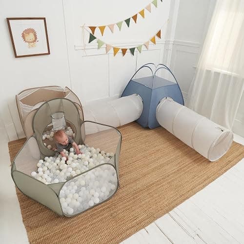Stylish Play Tents and Tunnel Toy Set for Toddlers - A Fun Pop-Up Tent with Crawl Tunnels and a Ball Pit - A Great Gift for Babies That Sets Up in Seconds and Gives Kids 1-3 Unlimited Indoor Fun - Image 1