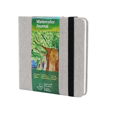 tumuarta Square Watercolor Journal, 8.25x8.25”, 140 LB, 300 GSM, 25% Cotton, Cold Press, 24 Sheets, 48 Pages, Watercolor Paper Sketchbooks for Use As Travel Mixed Media Pads Plein Air Set - Image 1