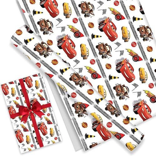 4Pack Wrapping Paper 20X30 inch for Baby Shower Kids McQueen Birthday Party Decorations Wedding DIY Crafts Gift Packing Birthday McQueen cars Decoration (car) - Image 1
