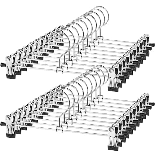 NORTHERN BROTHERS Pants Hangers with Clips Heavy Duty 20 Pack, Adjustable Metal Pants Hanger, Skirt Hangers with Clips Space Saving Hangers for Jeans - Image 1