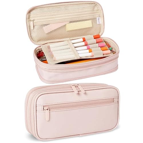 Amazon Basics Large Capacity Pencil Case with Durable Zipper, Multi-Compartment Pouch for School Supplies, Storage Space, Easy to Carry, Rose Mild - Image 1