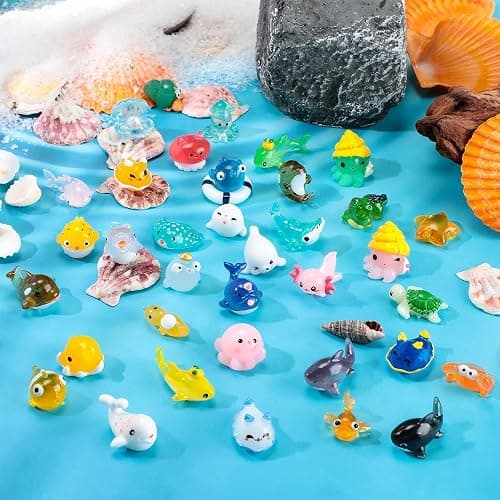 Qunclay 36 Pcs Ocean Mini Figurines Resin Axolotl Miniature Animals Figurine Tiny Resin Trinkets Marine Aquarium Ornaments Dollhouse Decorations for DIY Fish Tank Potted Garden Accessory (Cute) - 36 - Cute - Image 1