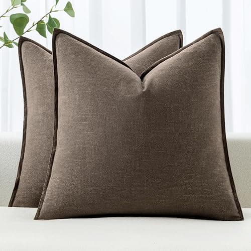 MIULEE Decorative Linen Pillow Covers 18x18 Inch Coffee | Boho Farmhouse Fall Autumn Couch Throw Pillows for Bed, Pack of 2 Accent Modern Pillowcases, Sofa Livingroom Home Decor - Image 1
