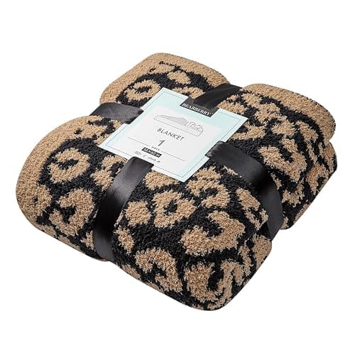 bearberry Fuzzy Leopard Knitted Throw Blanket Soft Cozy Warm Microfiber Blanket for Couch Sofa Bed Travel (Leopard, 50"x60") - Image 1