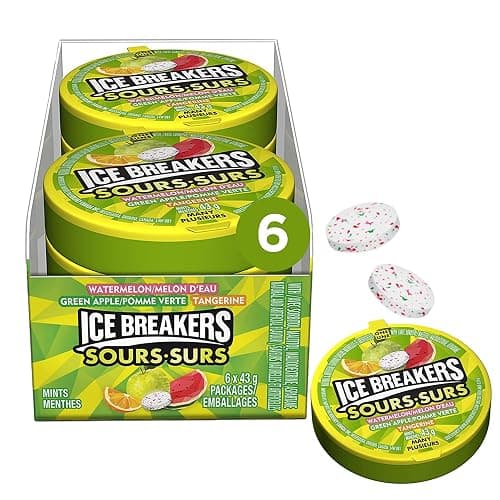ICE BREAKERS Fruit Sours Mints, Mint Candy, Good for Family to Share, Candy Bulk Box, Sugar Free, 43 Gram (6 Count), Package May Vary - Image 1