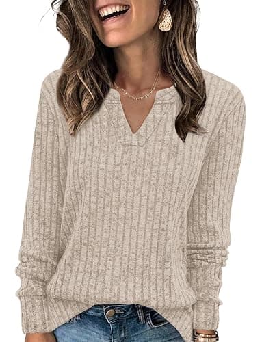 Aokosor Jumpers for Women Lightweight Sweatshirts Ladies V Neck Long Sleeve Tops Women Loose Fit - Image 1