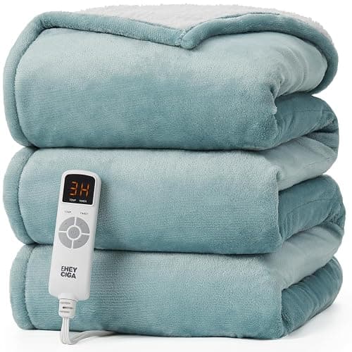 EHEYCIGA Heated Throw - Heating Blanket with 9 Levels & 10 Hr Auto Off, Soft Cozy Sherpa Blanket, 50 x 60 Inches - Image 1