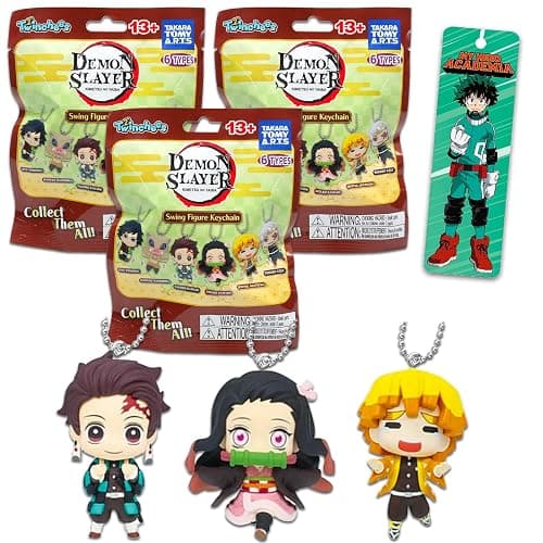 Demon Slayer Swinging Blind Bag Pary Favor Set - 3 Pack Mystery Bundle of Mini Figure Toys Featuring Tanjiro, Nezuko, Inosuke, More Plus Stickers - Image 1