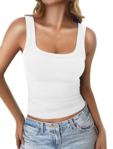 GKBK Womens Tank Tops Scoop Neck Sleeveless Ribbed Tank Summer Basic Thick Strap Slim Fitted Racerback Tops - Image 1