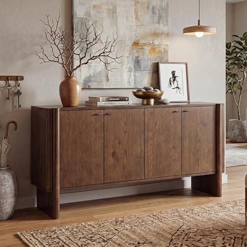 CIMOTA Brown Sideboard Buffet Cabinet with Storage, Entryway Accent Cabinet Modern Farmhouse Buffet Coffee Bar Station, Wooden Media Console Table Credenza for Living Room Kitchen Hallway - Image 1