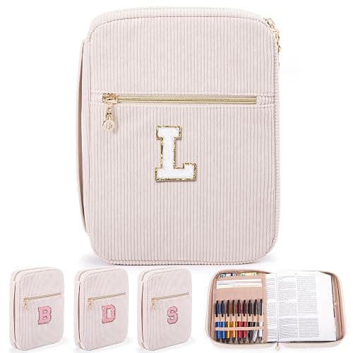 Bible Cover for Women, Initial Personalized Bible Gift - Bible Case for Men - Bible Holder - Bible Bag - Bible Carrier - Bible Carrying Case with Pockets for Bible Study Suppliers, Bible Accessories - L - Ivory - Image 1