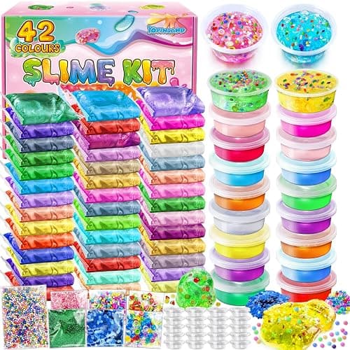 42 Pack DIY Slime Kit, Slime Making Kit for Girls, Premade Crystal Clear Slime with Add-ins, Foam Balls, Glitters, Slime Gift Toys for Kids 3-12 - Image 1