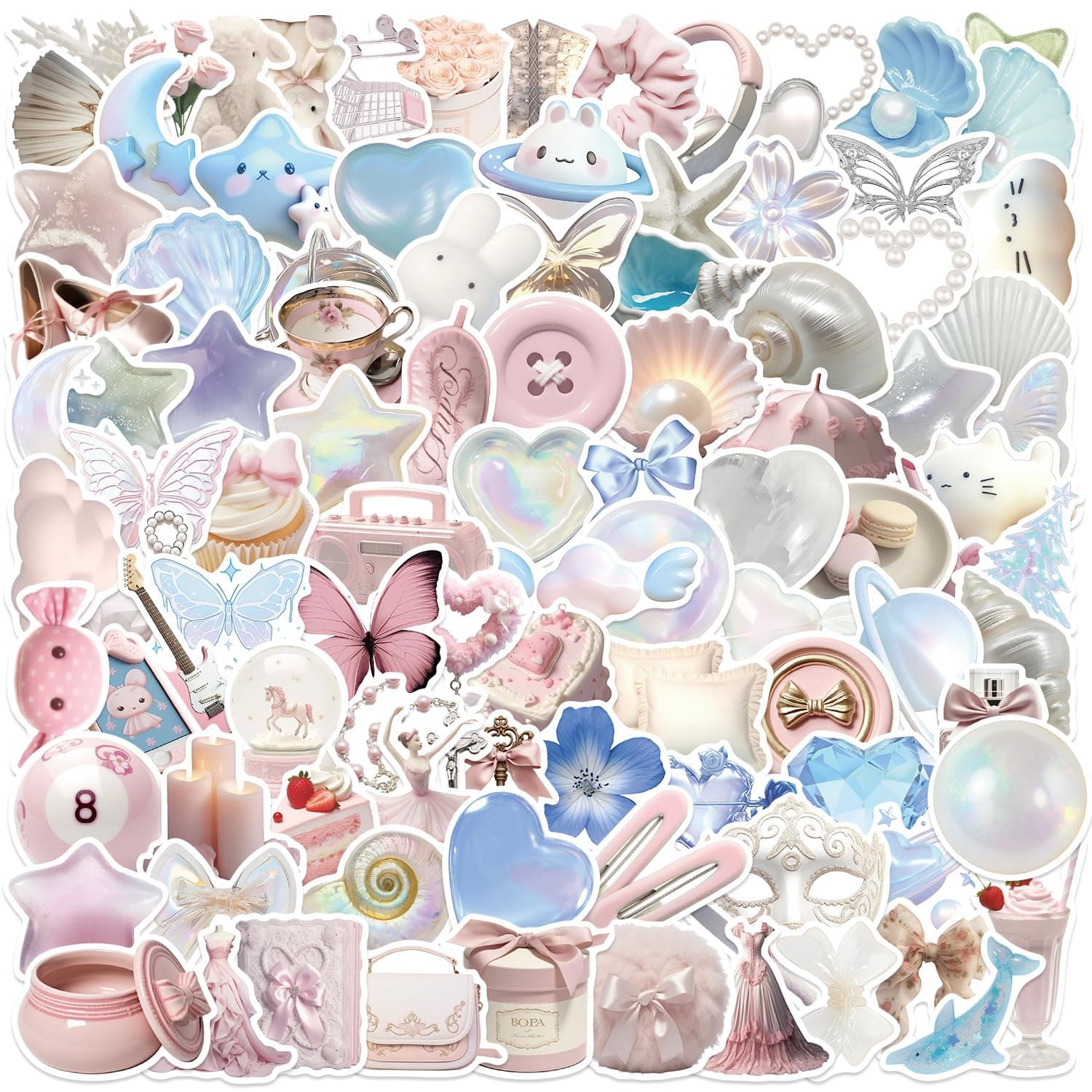 100PCS Stickers for Teen, Dreamy Pearl & Butterfly Vinyl Stickers for Water Bottles, Laptops, Journals, Waterproof Stickers for Teens & Aesthetic Fans - Image 1