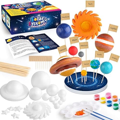 64 PCS Solar System Project Kit, Solar System Model Kit with 13 Mix Foam Balls, Solar System Toys for Kids 3-5, Learn Planets Science Kit School Project Supplies of Bamboo Sticks, Flags, Brushes - Image 1