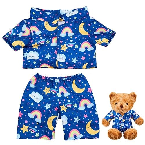Bunnycool 2 Pcs PJ's Bear Clothes Outfit, Fit Most 12-16 Inch Bears Stuffed Clothes Pajamas Plushy for Stuffed , Pre Kindergarten Toys(Rainbow,Blue) - Image 1