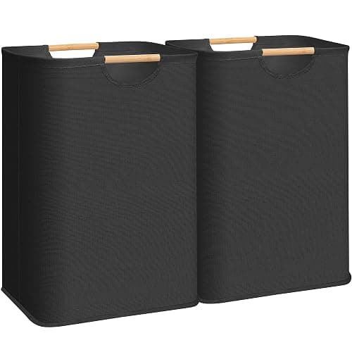 STORAGE MANIAC 2-Pack Large Laundry Hamper, 80L (21.1 Gal) Collapsible Laundry Basket with Bamboo Handles, Freestanding Waterproof Clothes Hamper for Laundry Room, Bedroom, Dorm, Towels, Toys, Black - Image 1