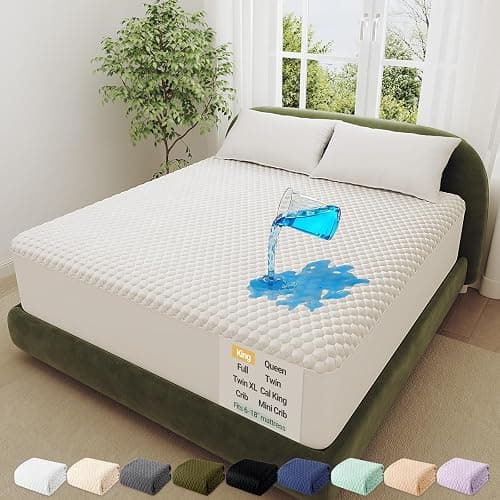 OhGeni 100% Waterproof King Size Mattress Protector, Soft Mattress Pad, Fits 6"-20" Mattresses with Deep Pocket, Cooling, Breathable Fitted Sheets, Soft Bed Cover, Noiseless, Machine Washable - Image 1
