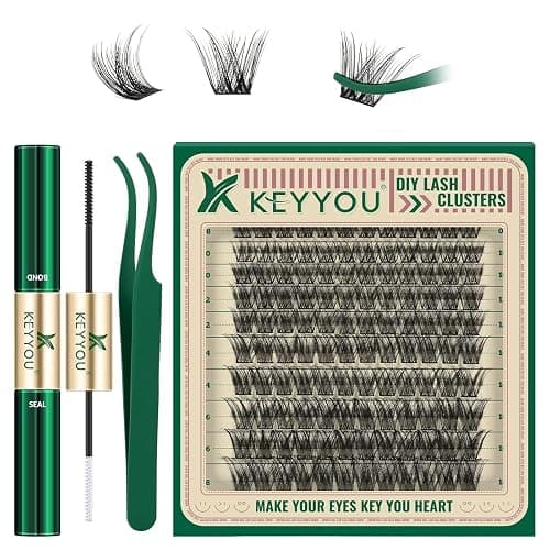 Lash Extension Kit 120pcs Lash Clusters Lash Bond and Seal Eyelash Extension Kit KEYYOU D Curl 8-18MIX Soft Natural Lashes with Lash Applicator for DIY at Home(Kit-DV02-8-18MIX) - Image 1