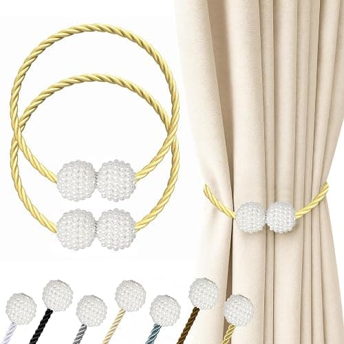 Hion Magnetic Curtain Tiebacks Golden 2pcs, Curtain Tiebacks Buckles Holdbacks Holders Hooks Clip for Home Bedroom Office Decorative Curtain - Image 1