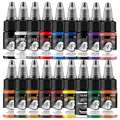 UINK 18 Colors Tattoo Ink Set - (0.65oz/20ml) Vibrant Body Art Pigment Kit | 18 Vibrant Colors, Smooth Ink Flow, Fast Coloring, Premium Formula, For Lining & Shading - Image 1