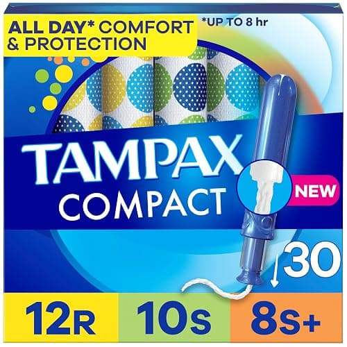 Tampax Compact Pearl Tampons Multipack, with LeakGuard Braid & Extendable Applicator, Regular/Super/Super Plus Absorbency, Compact Extendable Applicator, Unscented, 30 Count - 30 Count - Image 1