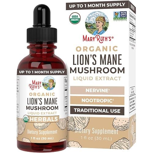MaryRuth Organics Lions Mane Mushroom Supplement, Up to 1 Month Supply, Nootropic USDA Organic Lions Mane Extract Nervine Herbal Liquid Drops, Brain Health Non-GMO Vegan Alcohol Free Tincture, 1 Fl Oz - Image 1