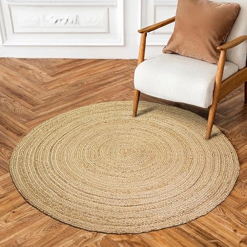 HUAHOO Jute Rug - Natural Hand Woven Jute Area Rug, 2' Round Rugs for Outdoor and Indoor, Farmhouse Rug for Dining Room Kitchen, Living Area, Under Table (Natural, 2ft Round) - Image 1