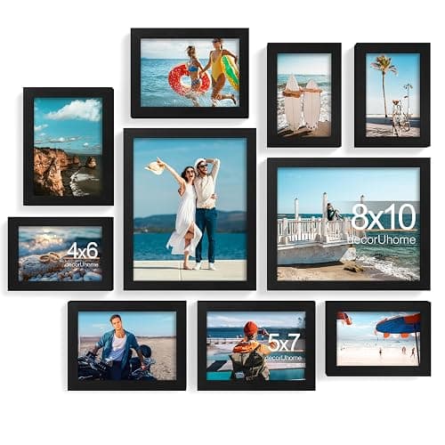 decorUhome Picture Frames Collage Wall Decor for Photo Gallery Display, Assorted Picture Frames set of 10 Including Two 8x10 / Four 5x7 / Four 4x6 for Family Wall Decor, Black, 10 Pack - Image 1