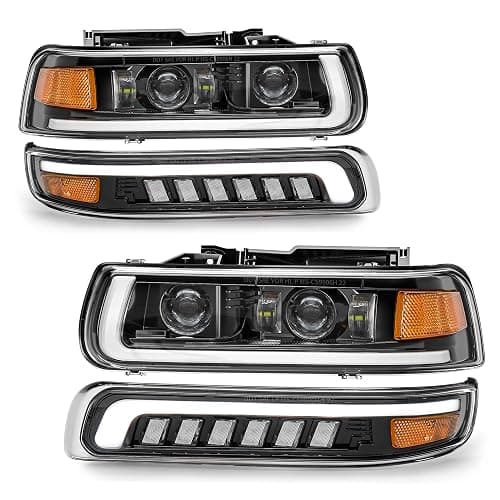 LED Headlights Assembly PRO for 99-02 Chevy Silverado, 00-06 Tahoe/Suburban | Plug N Play Premium Projector Headlamps Replacement W/ DRL, Turn Signal, Hi/Low Beam, Fits Stock Housing (NOT FIT for GMC) - Image 1