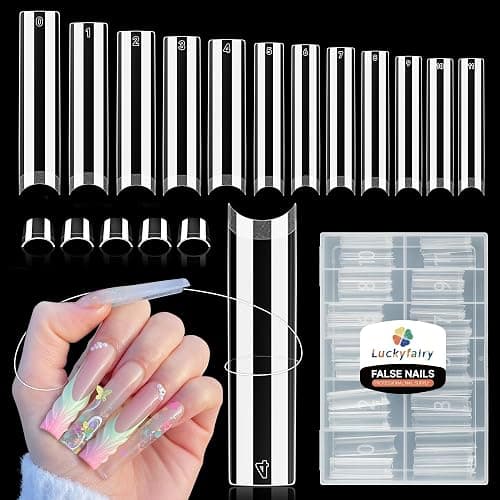 Luckyfairy XXL Nail Tips Square 120 Pcs 12 Sizes | No C Curve, Pre-buff, Half Cover, 2XL Straight Tapered Gel Acrylic Nail Tips False Nails Gelly Tips, For DIY Salon Home - Image 1