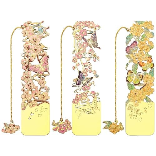 Sgbvzbd 3 PCS Metal Bookmarks, Bookmarks for Women, Beautiful Flower Bookmark, Osmanthus Fragrans, Plum Blossom, Apricot Blossom (BKM-050-004) - Image 1
