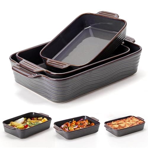 Ceramic Baking Dish Set of 3, Casserole Dishes for Oven, Square Porcelain Bakeware Set with Handles, Lasagna Baking Pan for Cooking, Perfect for Baking and Serving, Housewarming, Halloween, Thanksgiving, Christmas, New Year- Kiln-Transformed Purple - Image 1