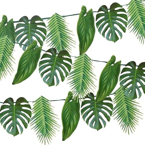 Talking Tables Reusable Tropical Party Decorations Palm Leaves Décor Leaf Garland Hawaiian Theme Party Tiki Bar Decoration for Safari Birthday Summer Green Luau Jungle Paper Length 8.5ft - Image 1