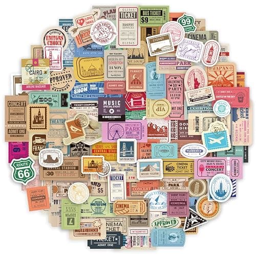 Prstincol 300 Pcs Vintage Travel Stickers Ticket Stickers for Journaling,Luggage Sticker Stub Vintage Sticker for Junk Journal Crafts Laptop Water Bottle Album Scrapbook - Image 1