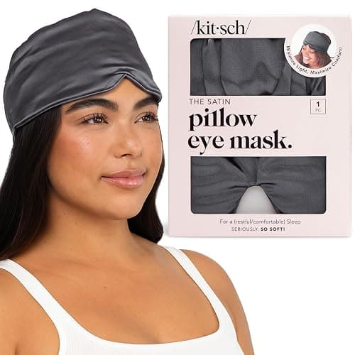 Kitsch Satin Sleep Mask - Eye Mask for Sleep, Softer Than Silk Satin Sleeping Mask Blindfold and Sleep Masks for Women and Men, Eye Care Travel Essentials - Charcoal Black - Image 1