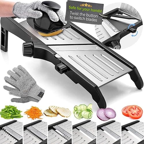 Gramercy Adjustable Mandoline Slicer for Kitchen, Potato Cutter, Vegetable Chopper, Mandolin, Cucumber Slicer- INCLUDING one Pair Cut-Resistant Gloves and Waffle Fry Cutter - Image 1