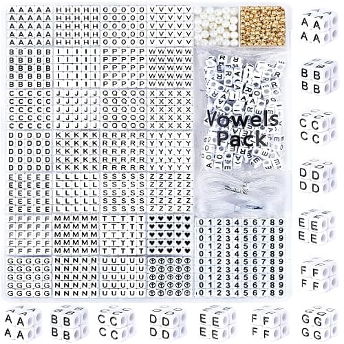 DoDoBeads Alphabet Beads - 1270Pcs Square Acrylic Letter A-Z With Extra Vowels, Numbers and Spacers - Ideal for Bracelets, Necklaces, Friendship Kits - Image 1