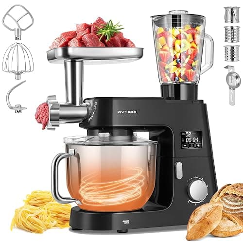 VIVOHOME 9 in 1 Multifunctional Stand Mixer with Fermentation, 6 Speed 7.5 Quart Kitchen Electric Food Mixer with Timer, Meat Grinder, Juice Blender, Vegetable Slicer, Pasta and Cookie Maker, Black - Image 1