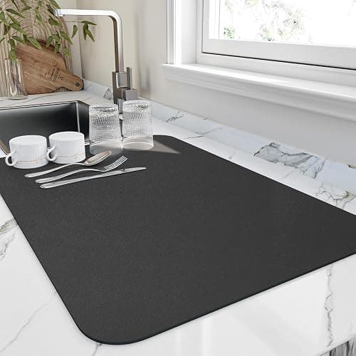 HotLive Dish Drying Mat for Kitchen Counter, Heat Resistant Drainer Mats with Non-slip Rubber Backed, Hide Stain Kitchen Super Absorbent Draining Mat, Easy to Clean Dish Rack Pad, Black 16"x18" - Image 1