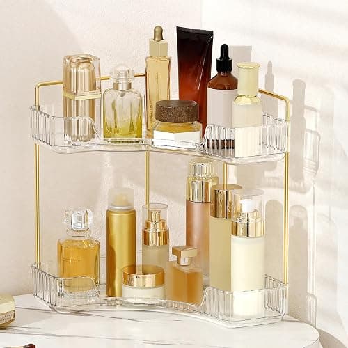 Weidace Corner Bathroom Counter Organizer Bathroom Countertop Shelf Makeup Organizer for Vanity Perfume Tray for Corner Storage (2 Tiers, White) - Image 1