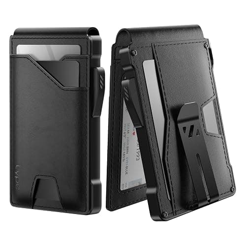 typecase Tactical Wallet for Men Card Holder: Pop Up Card Case, Genuine Leather, Smart, RFID Blocking, Slim, Minimalist, Thin, Front Pocket - 9-13 Card Capacitiy, ID Window, Money Clip (Black) - Image 1