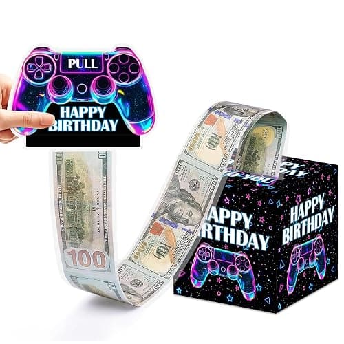 Neon Video Game Birthday Money Box for Cash Pull, Happy Birthday Boxes Gifts for Money Pull Out Card, 50Pcs Transparent Bags - Image 1