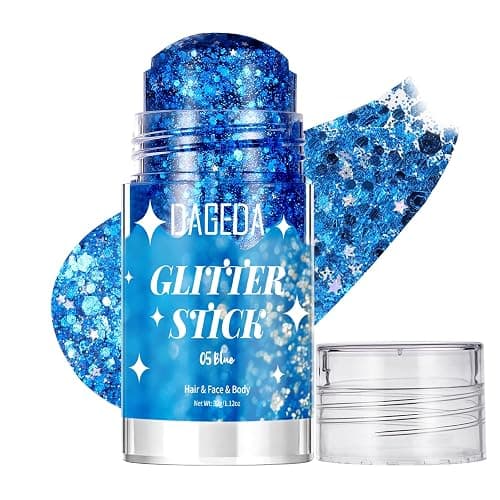 DAGEDA Blue Body Glitter Stick,Sparkly Hair Face Glitter Makeup for Women Rave Outfit Accessories,Holographic Mermaid Glitters Face Paint Stick for Women Halloween Makeup 1.12 oz - Image 1